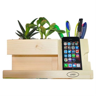 Larte Masif Çam Çerçeveli Çiçeklik Kalemlik & Telefon Desk